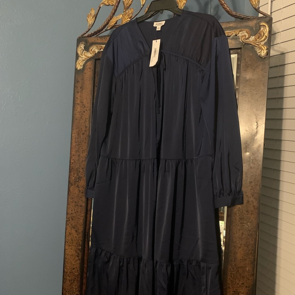 Women's Navy Drop Waist Tiered Maxi Dress by jaceyduprie